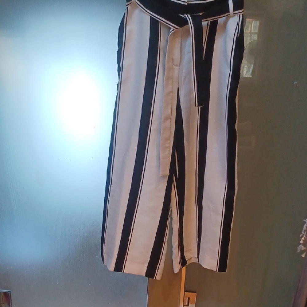 Maje Black and White Striped Cropped Pants